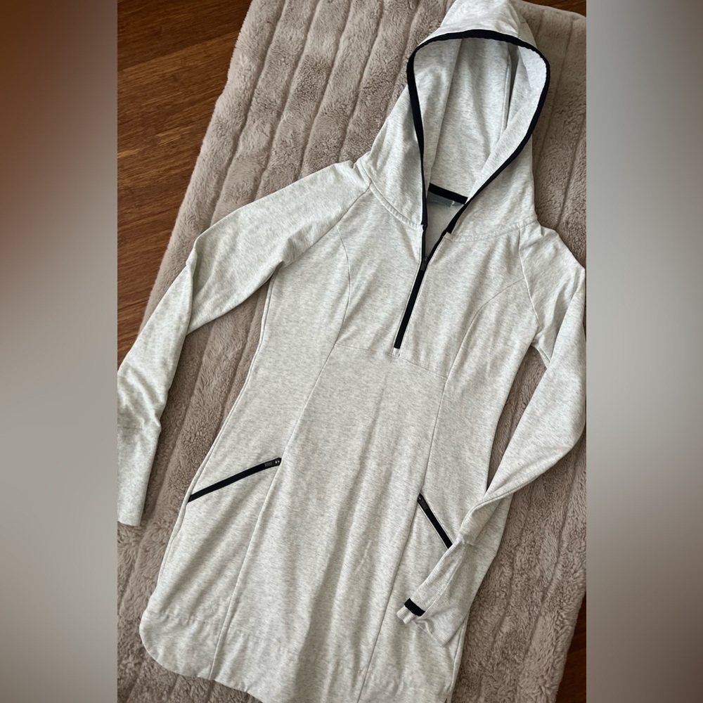 Athleta Dress Athleisure Heather Gray Black Zipper Trim Hooded Mini SZ XS Active - Picture 8 of 9